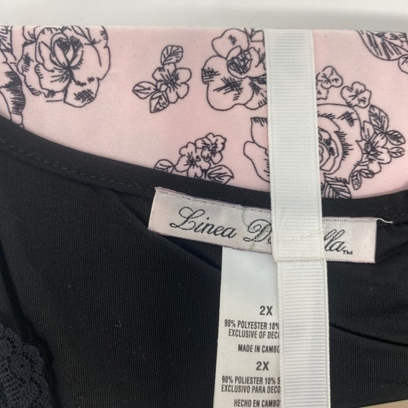 Linea Donatella Womens 2 Piece Pajama Set Black Pink Short Sleeve Crop Pants 2X - Picture 4 of 6